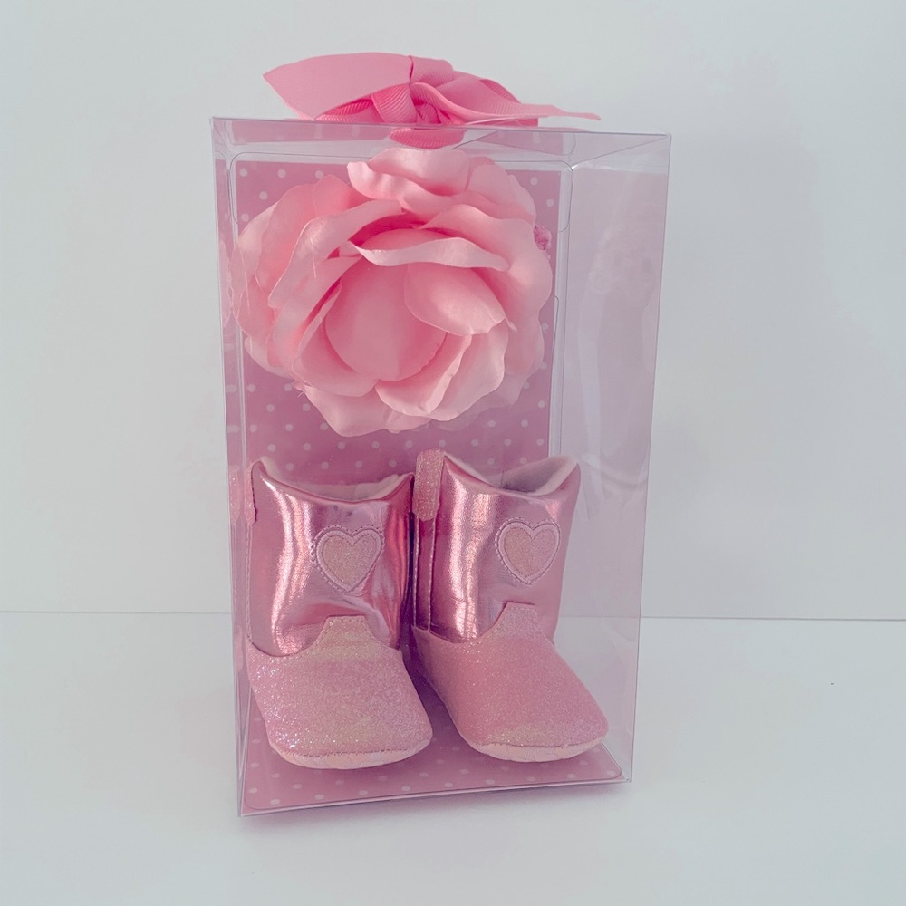 Infants Pink Boots and Floral Headband set